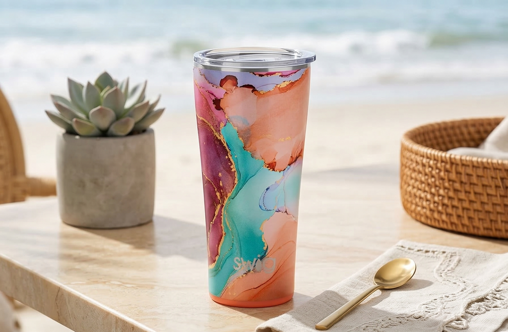 Swig Life 32oz Insulated Tumbler, Travel Coffee Tumbler with Lid, Cup Holder Friendly Travel Coffee Mug, Stainless Steel with Lid (Dreamsicle)