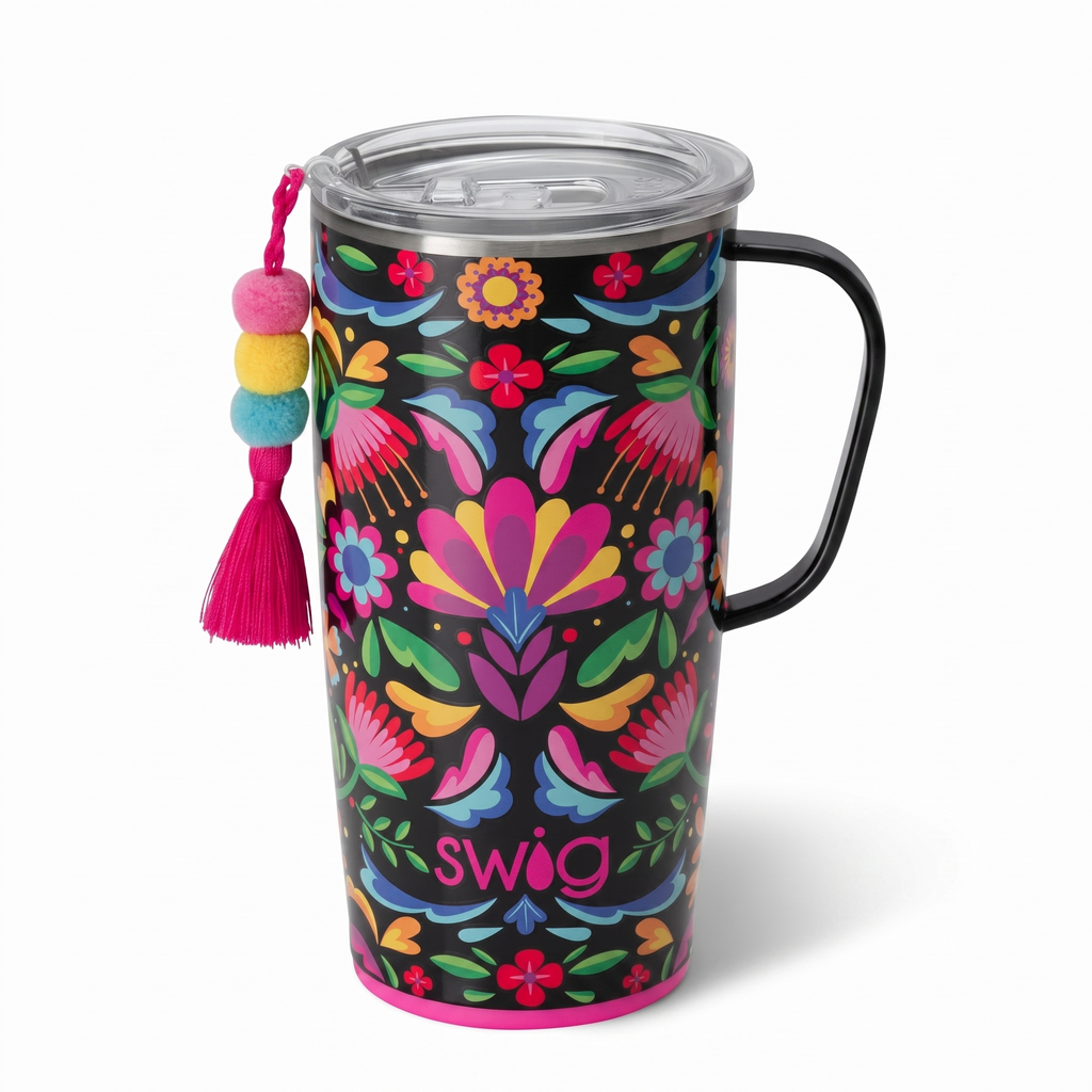 Swig Life Stainless Steel 22oz Travel Mug, Insulated Tumbler with Handle and Lid, Cup Holder Friendly, Dishwasher Safe, Caliente