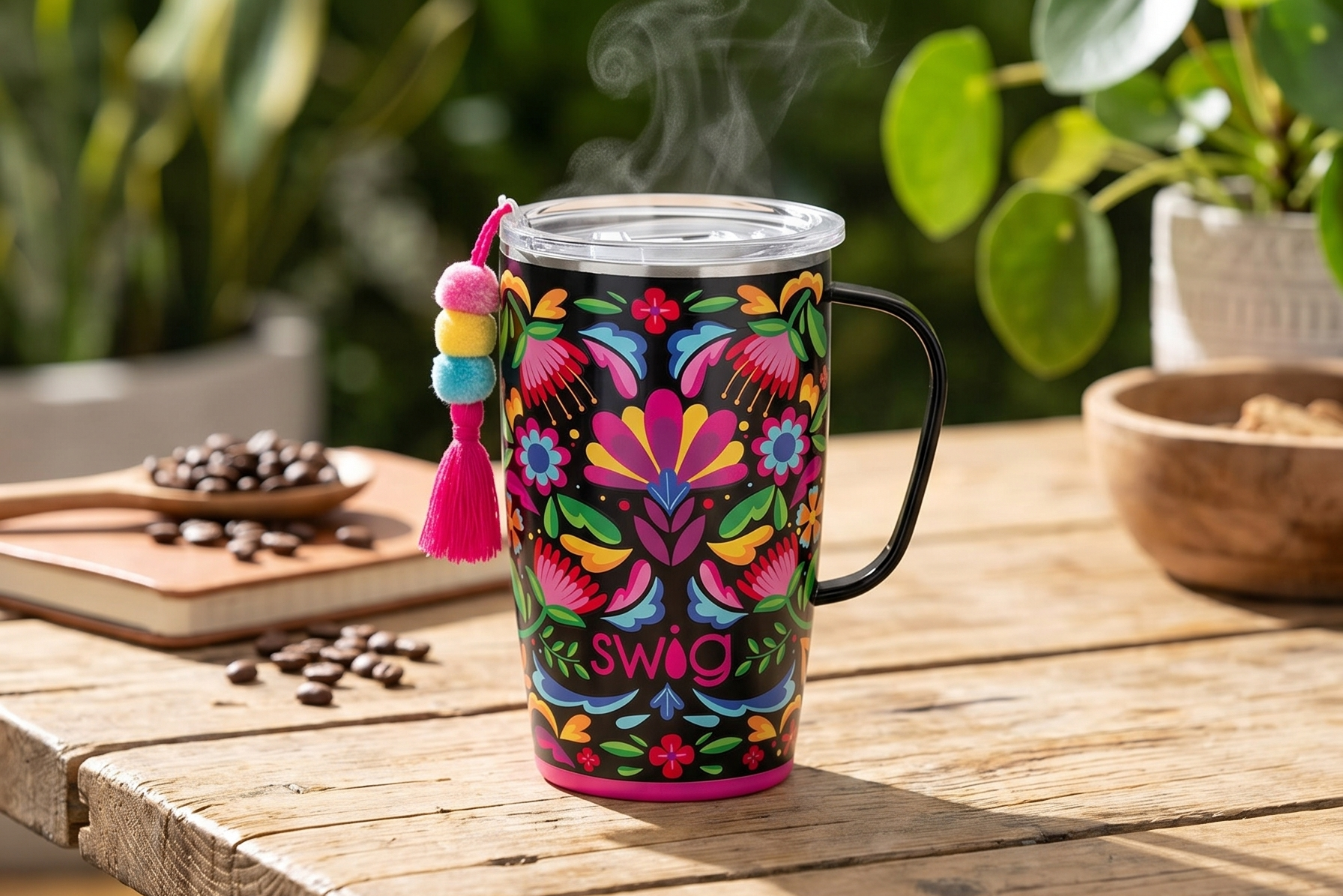 Swig Life 18oz Travel Mug, Lightweight Insulated Tumbler with Handle and Lid, Cup Holder Friendly, Dishwasher Safe, Stainless Steel, Travel Coffee Cup (Caliente)