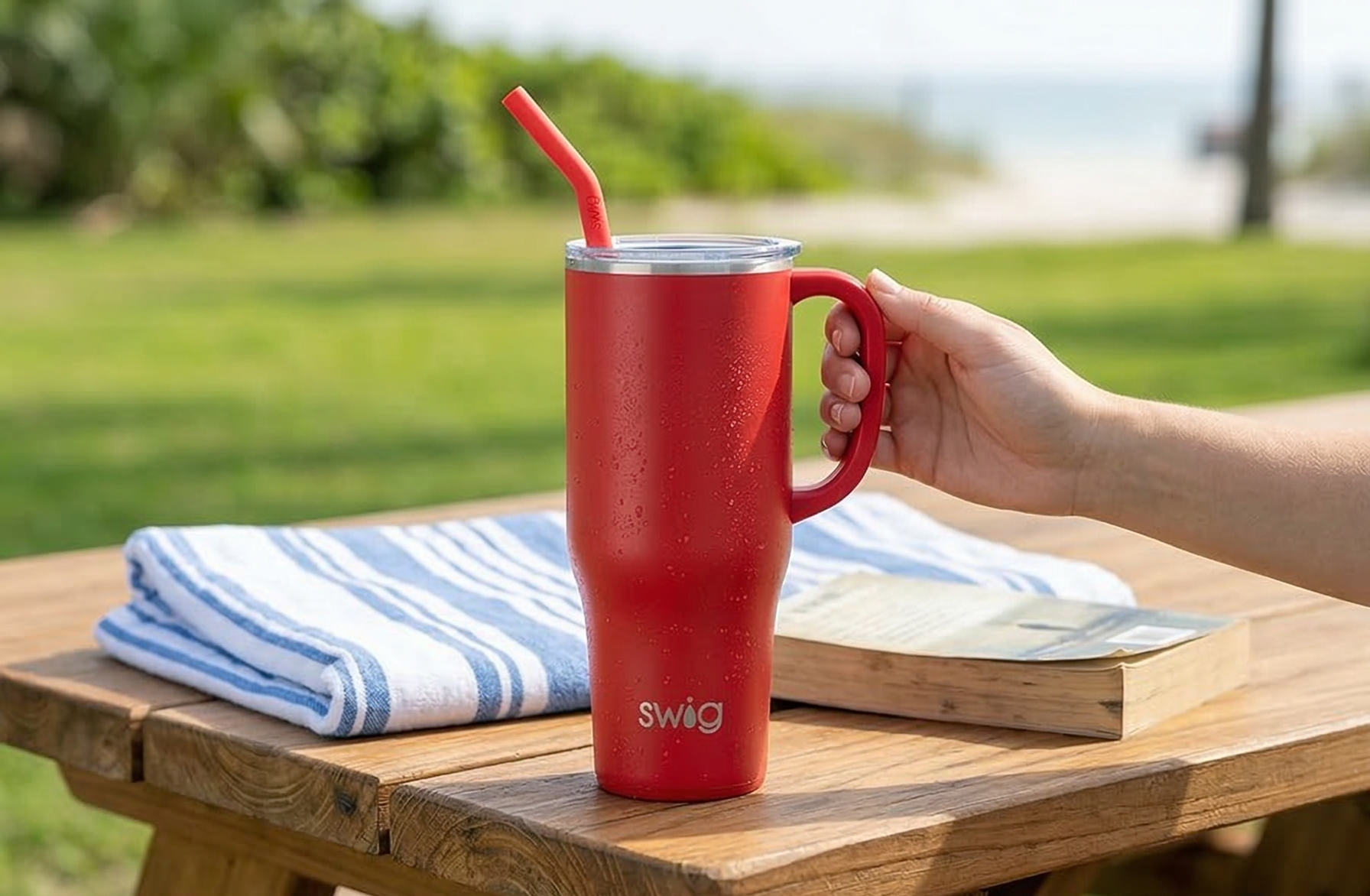 Swig Life 40oz Mega Mug, 40 oz Tumbler with Handle and Straw, Cup Holder Friendly, Dishwasher Safe, Extra Large Insulated Tumbler, Stainless Steel (Red)
