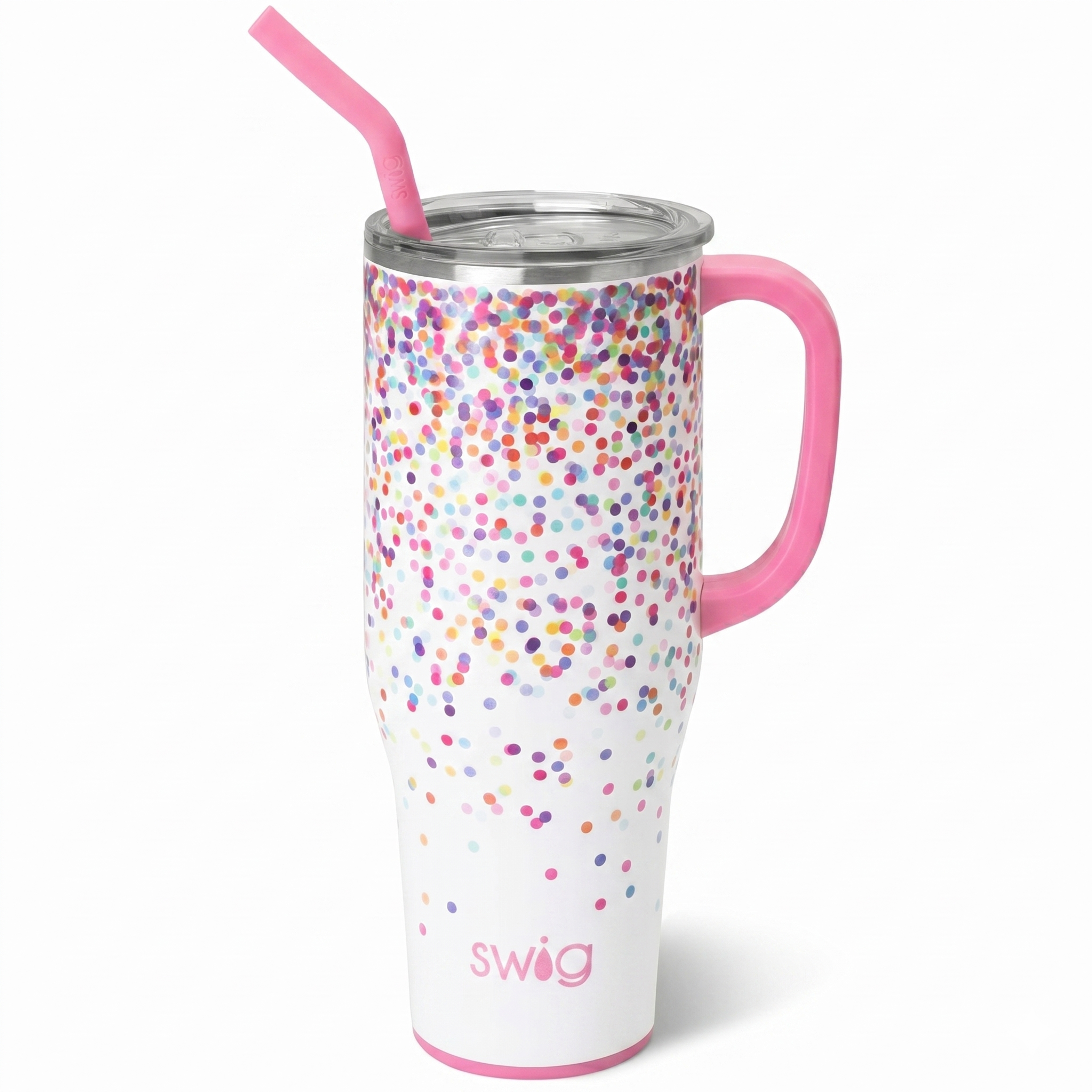 Swig Life 40oz Mega Mug, 40 oz Tumbler with Handle and Straw, Cup Holder Friendly, Dishwasher Safe, Stainless Steel, Lightweight Extra Large Insulated Glitter Water Bottle, Glitter Gifts (Confetti)