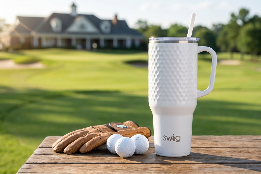 Swig Life 40oz Mega Mug, 40 oz Tumbler with Handle and Straw, Cup Holder Friendly, Dishwasher Safe, Extra Large Insulated Tumbler, Stainless Steel (Golf)