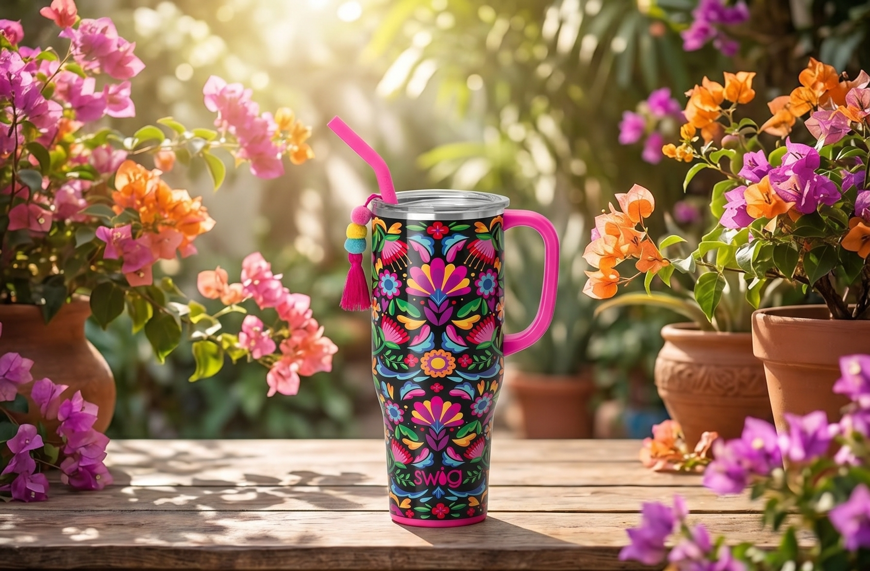 Swig Life 40oz Mega Mug, 40 oz Tumbler with Handle and Straw, Cup Holder Friendly, Dishwasher Safe, Extra Large Lightweight Insulated Tumbler, Stainless Steel (Caliente)