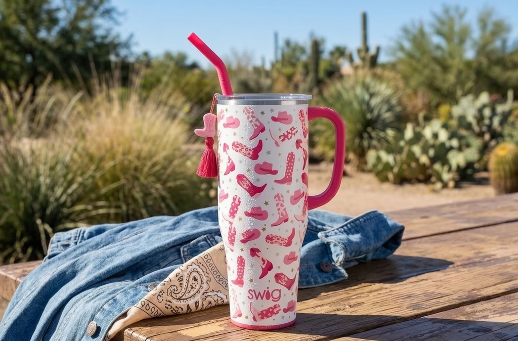 Swig Life 40oz Mega Mug, 40 oz Tumbler with Handle and Straw, Cup Holder Friendly, Dishwasher Safe, Large Stainless Steel Insulated Tumbler, Lightweight Cowgirl Cups, Cowgirl Gifts (Let's Go Girls)