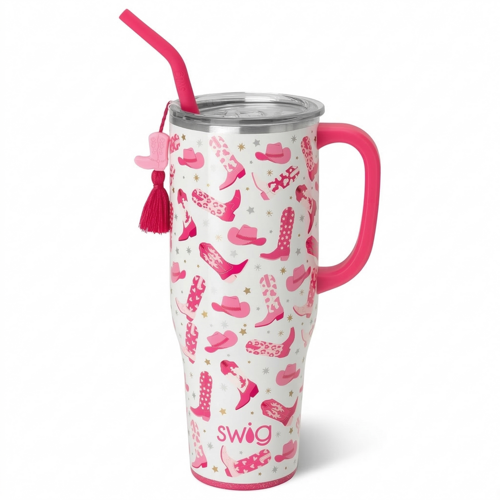 Swig Life 40oz Mega Mug, 40 oz Tumbler with Handle and Straw, Cup Holder Friendly, Dishwasher Safe, Large Stainless Steel Insulated Tumbler, Lightweight Cowgirl Cups, Cowgirl Gifts (Let's Go Girls)
