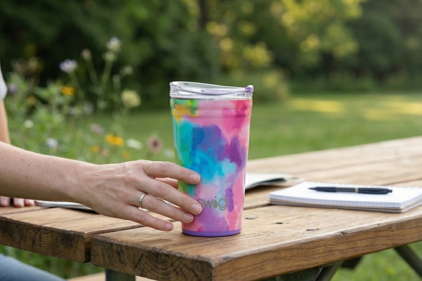 Swig Life 24oz Party Cup, Stackable Insulated Party Cup with EZ Flow Lid, Cup Holder Friendly, Dishwasher Safe, Stainless Steel, Large Travel Tumbler for Hot and Cold Drinks (Cloud Nine)