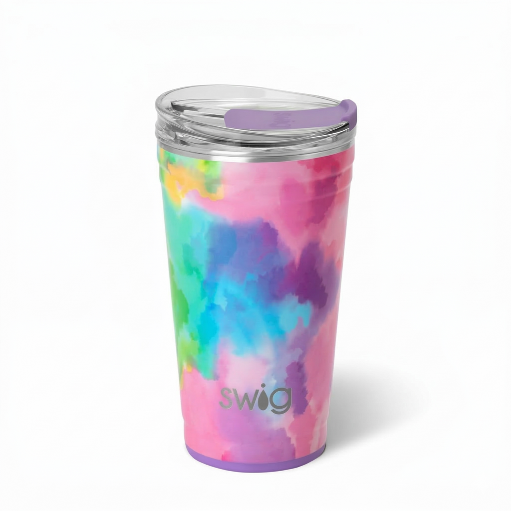 Swig Life 24oz Party Cup, Stackable Insulated Party Cup with EZ Flow Lid, Cup Holder Friendly, Dishwasher Safe, Stainless Steel, Large Travel Tumbler for Hot and Cold Drinks (Cloud Nine)