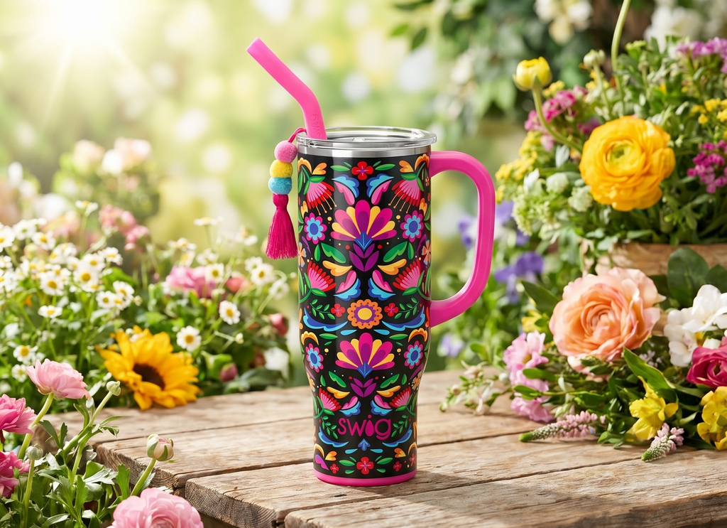 Swig Life 30oz Mega Mug, 30 oz Tumbler with Handle and Straw, Cup Holder Friendly, Dishwasher Safe, Extra Large Insulated Tumbler, Stainless Steel Water Bottle (Caliente)