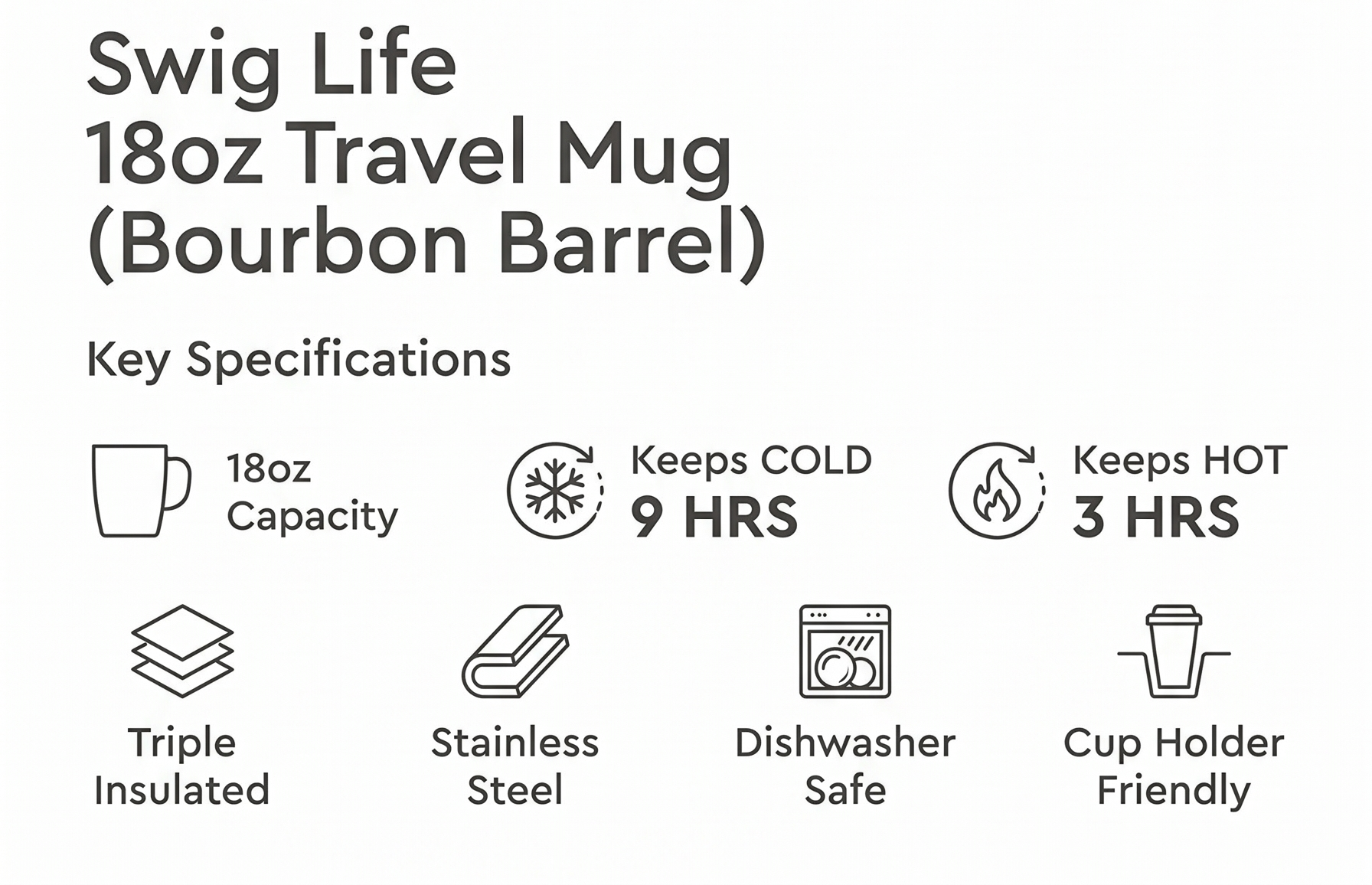 Swig Life 18oz Travel Mug, Insulated Tumbler with Handle and Lid, Cup Holder Friendly, Dishwasher Safe, Stainless Steel, Travel Coffee Cup (Bourbon Barrel)