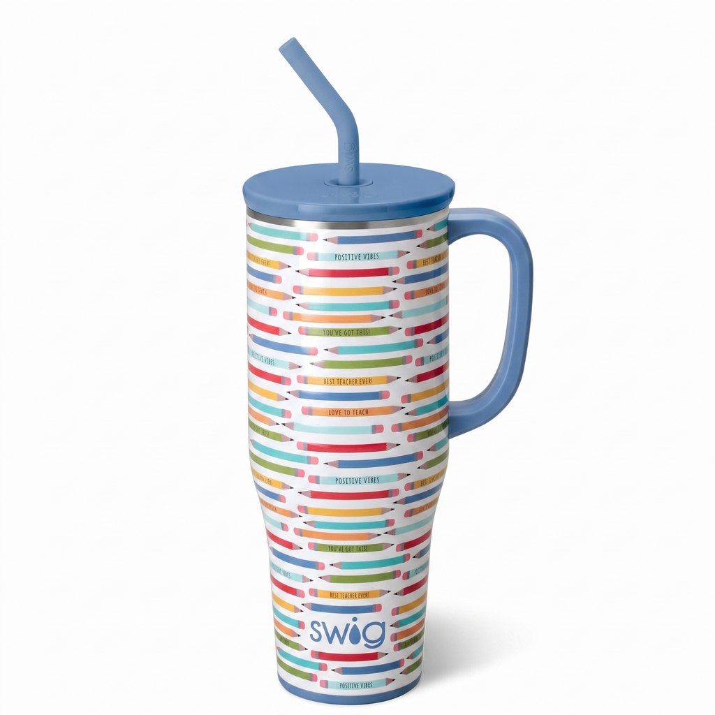 Swig Life 40oz Mega Mug, 40 oz Tumbler with Handle and Straw, Cup Holder Friendly, Dishwasher Safe, Stainless Steel, Insulated Teacher Tumbler (Teacher Life)