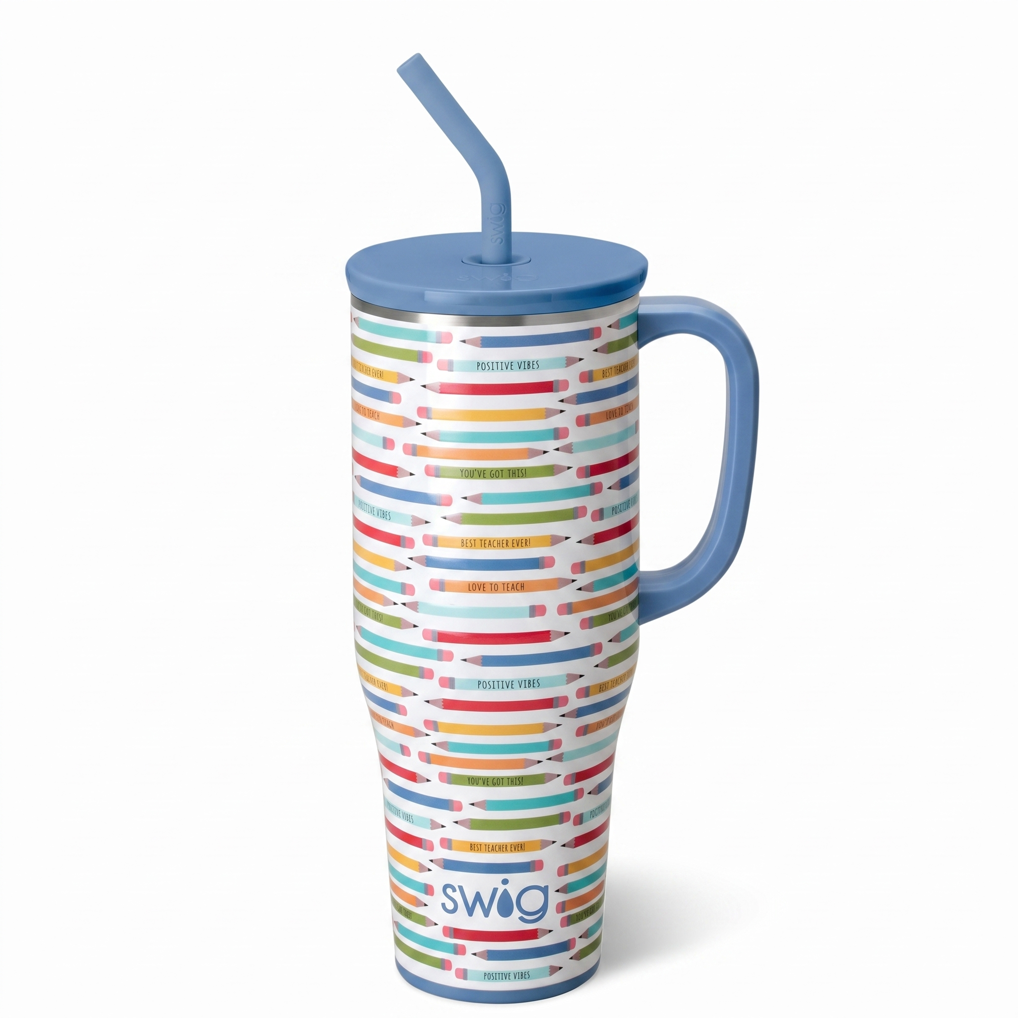 Swig Life 40oz Mega Mug, 40 oz Tumbler with Handle and Straw, Cup Holder Friendly, Dishwasher Safe, Stainless Steel, Insulated Teacher Tumbler (Teacher Life)