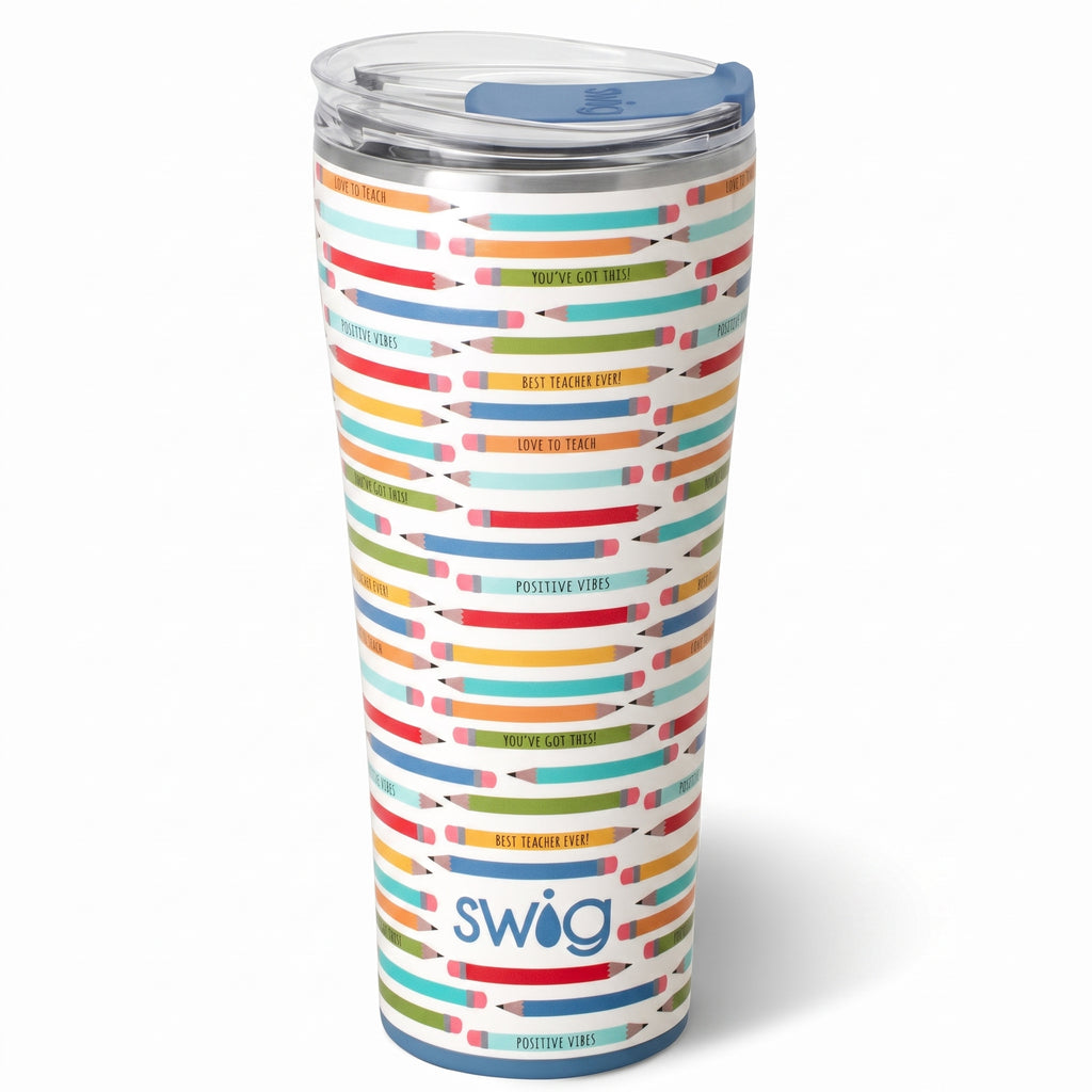 Swig Life 32oz Insulated Tumbler, Travel Coffee Tumbler with Lid, Cup Holder Friendly Travel Coffee Mug, Stainless Steel with Lid (Teacher Life)
