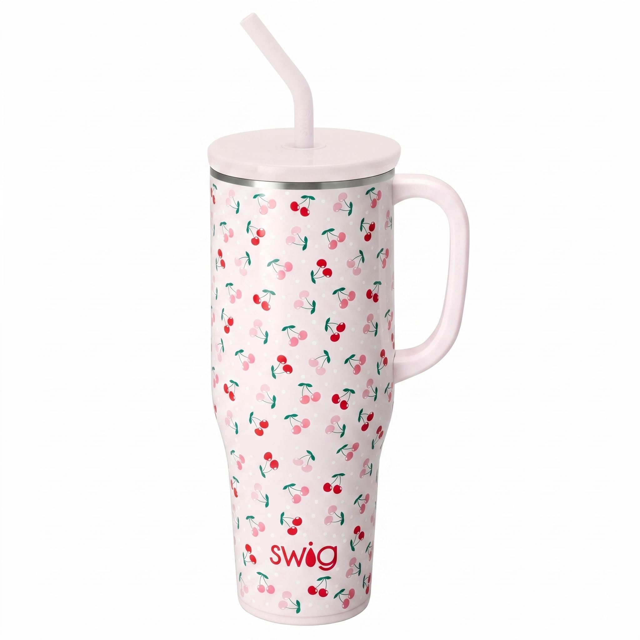 Swig Life 40oz Mega Mug, 40 oz Tumbler with Handle and Straw, Cup Holder Friendly, Dishwasher Safe, Lightweight Extra Large Insulated Tumbler, Stainless Steel (Cherry Pie)
