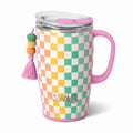 Swig Life 18oz Travel Mug, Insulated Tumbler with Handle and Lid, Cup Holder Friendly, Dishwasher Safe, Stainless Steel, Checkered Tumbler with Handle (Check Mate)