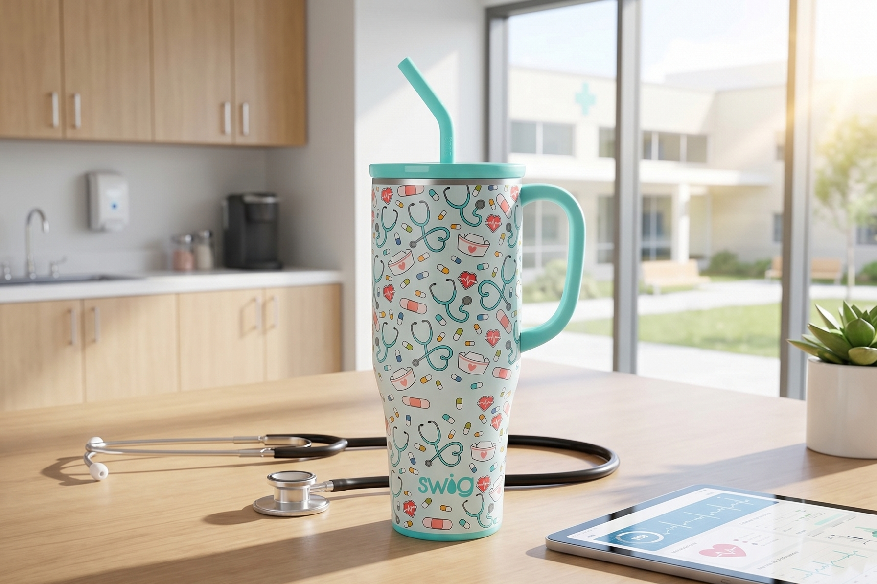 Swig Life 40oz Mega Mug, 40 oz Tumbler with Handle and Straw, Cup Holder Friendly, Dishwasher Safe, Lightweight Extra Large Insulated Tumbler, Nurse Gifts for Women (Scrub Life)