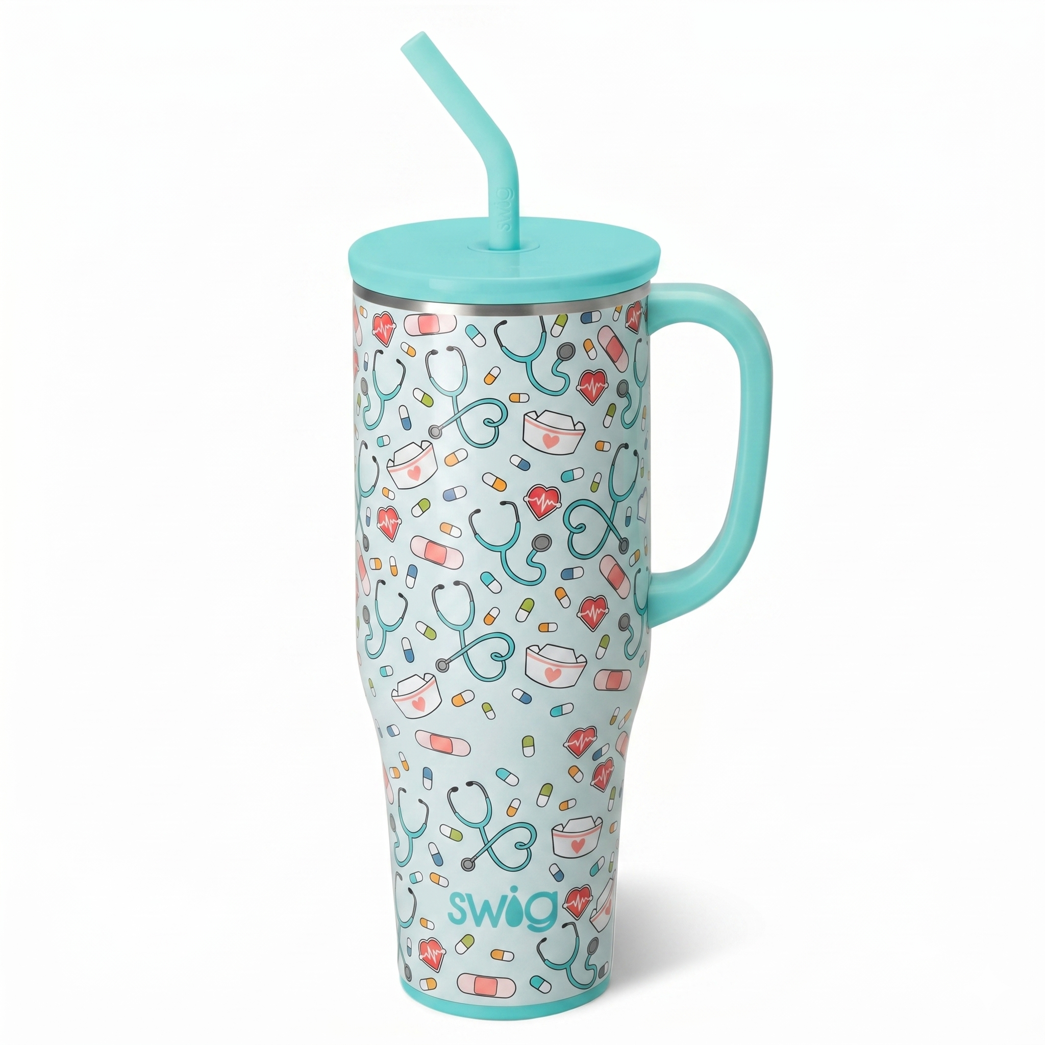 Swig Life 40oz Mega Mug, 40 oz Tumbler with Handle and Straw, Cup Holder Friendly, Dishwasher Safe, Lightweight Extra Large Insulated Tumbler, Nurse Gifts for Women (Scrub Life)