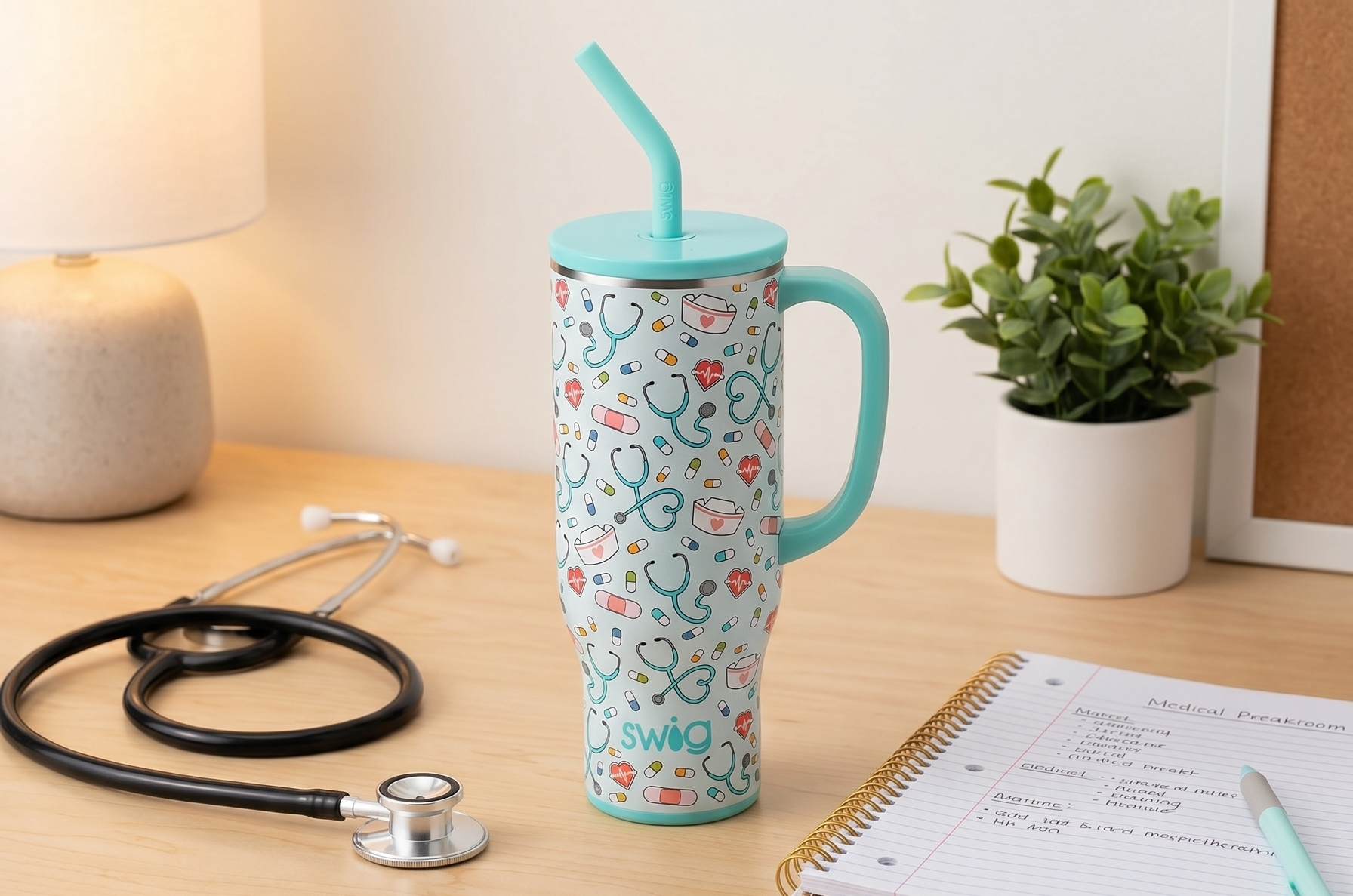Swig Life 30oz Mega Mug, 30 oz Tumbler with Handle and Straw, Cup Holder Friendly, Dishwasher Safe, Lightweight Extra Large Insulated Tumbler, Nurse Gifts for Women (Scrub Life)