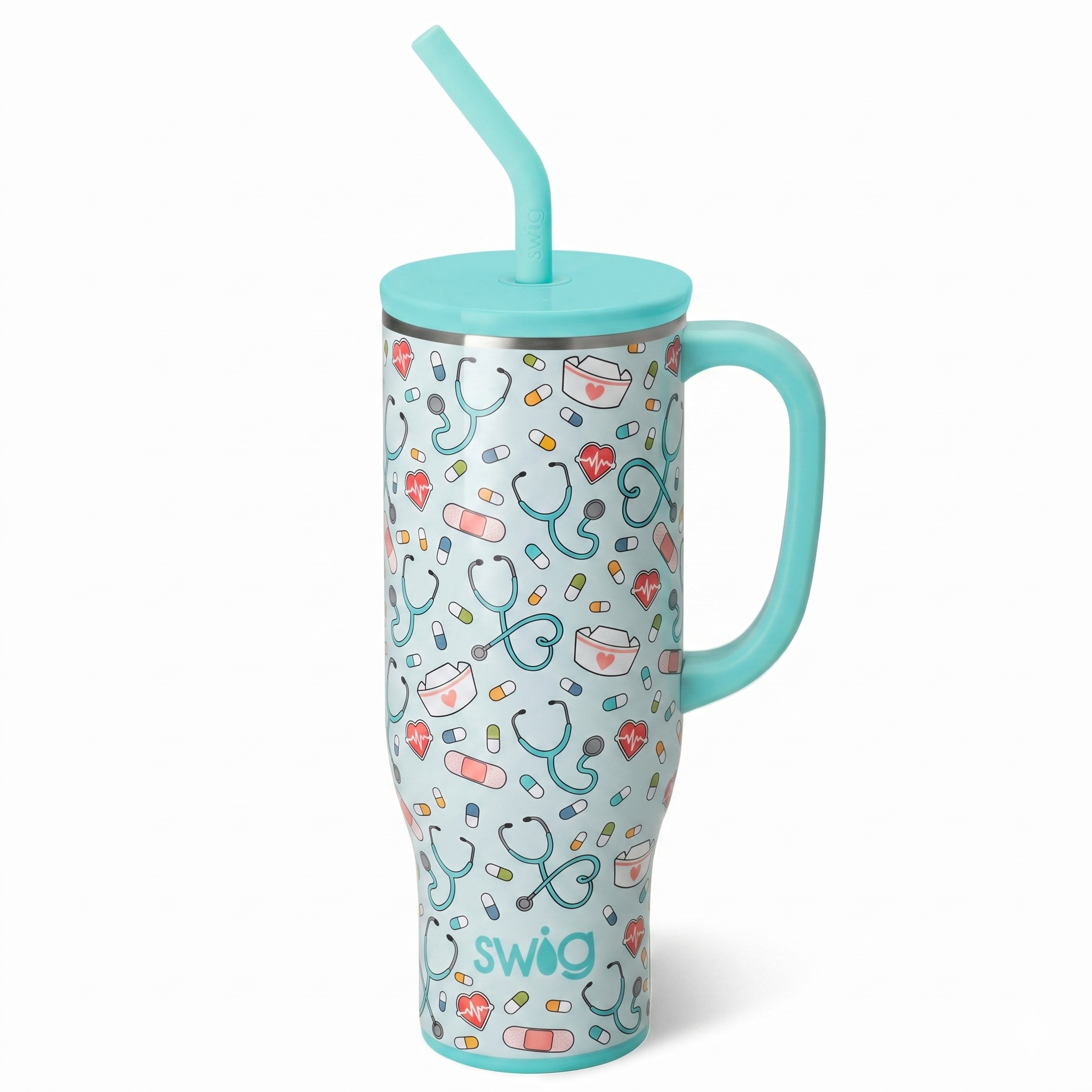 Swig Life 30oz Mega Mug, 30 oz Tumbler with Handle and Straw, Cup Holder Friendly, Dishwasher Safe, Lightweight Extra Large Insulated Tumbler, Nurse Gifts for Women (Scrub Life)