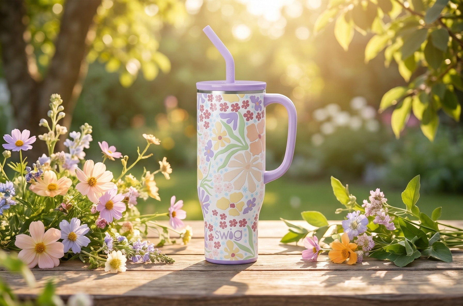 Swig Life 30oz Mega Mug, 30 oz Tumbler with Handle and Straw, Cup Holder Friendly, Dishwasher Safe, Extra Large Insulated Tumbler, Stainless Steel Water Bottle (Fresh Cut)