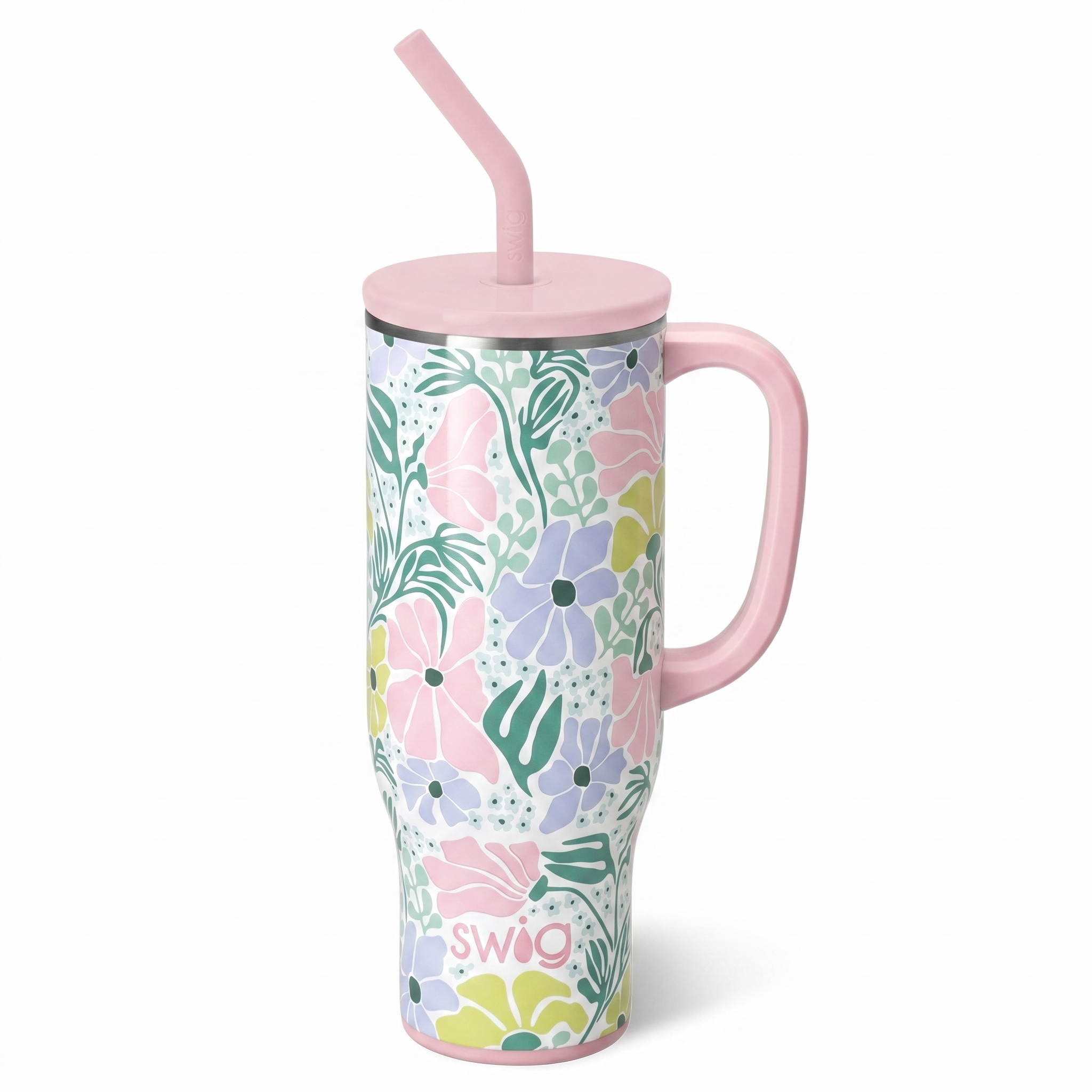 Swig Life 30oz Mega Mug, 30 oz Tumbler with Handle and Straw, Cup Holder Friendly, Dishwasher Safe, Extra Large Insulated Tumbler, Stainless Steel Water Bottle (Garden Party)