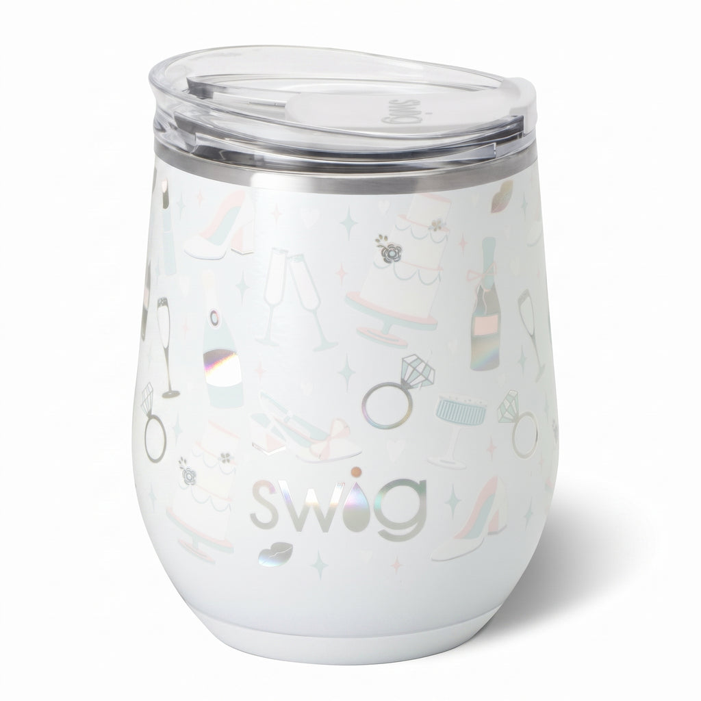 Swig Life 12oz Wine Tumbler with Lid, Stainless Steel, Dishwasher Safe, Portable, Triple Insulated Wine Tumbler (Bride to Be)