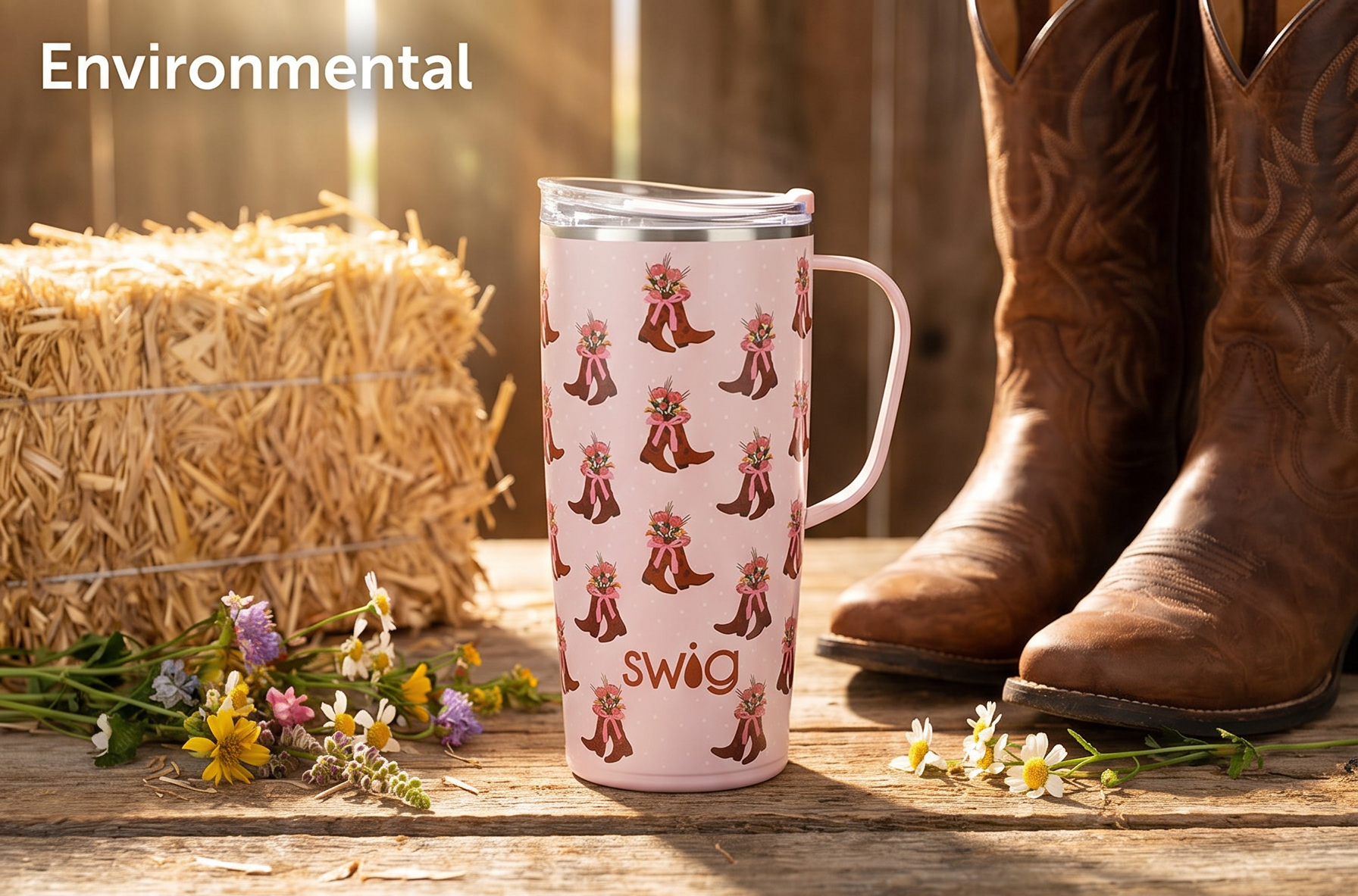 Swig Life 22oz Travel Mug, Insulated Tumbler with Handle and Lid, Travel Coffee Mug, Cup Holder Friendly, Stainless Steel 22 oz Tumbler, Reusable Insulated with Lid (Cowgirl Coquette)