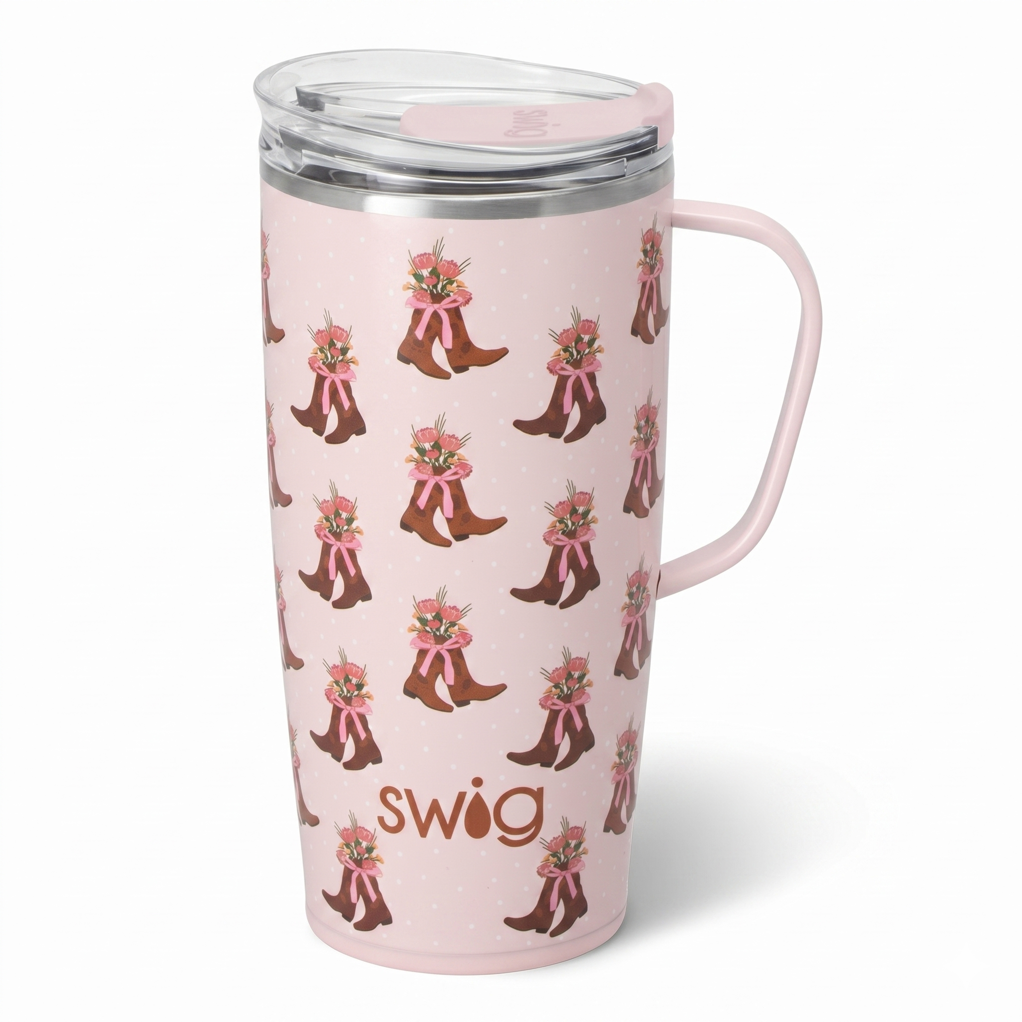 Swig Life 22oz Travel Mug, Insulated Tumbler with Handle and Lid, Travel Coffee Mug, Cup Holder Friendly, Stainless Steel 22 oz Tumbler, Reusable Insulated with Lid (Cowgirl Coquette)