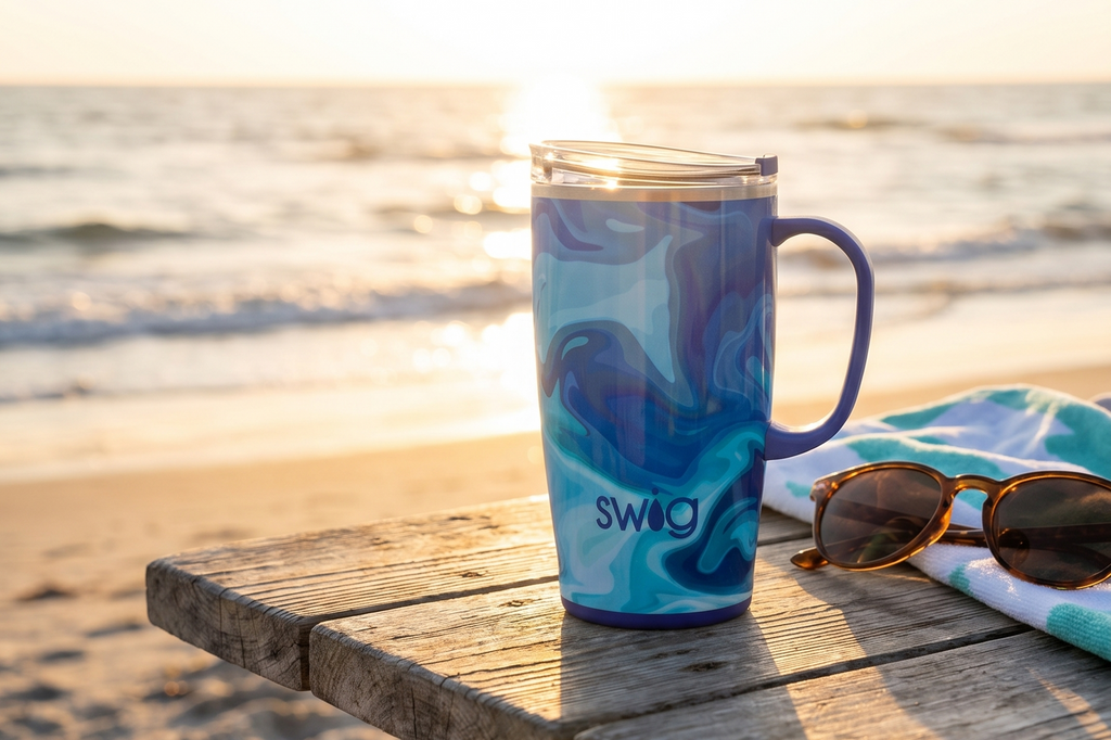 Swig Life 18oz Travel Mug, Insulated Tumbler with Handle and Lid, Travel Coffee Mug, Cup Holder Friendly, Stainless Steel 18 oz Tumbler, Reusable Insulated with Lid (Blue Lagoon)