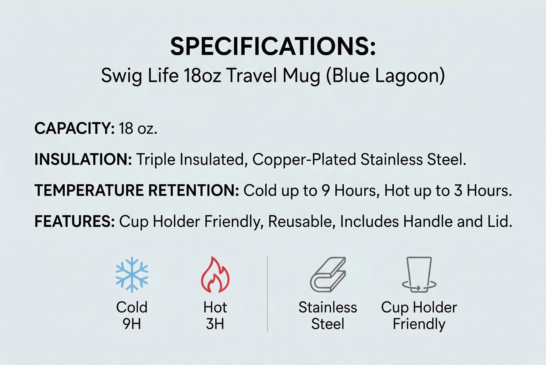 Swig Life 18oz Travel Mug, Insulated Tumbler with Handle and Lid, Travel Coffee Mug, Cup Holder Friendly, Stainless Steel 18 oz Tumbler, Reusable Insulated with Lid (Blue Lagoon)