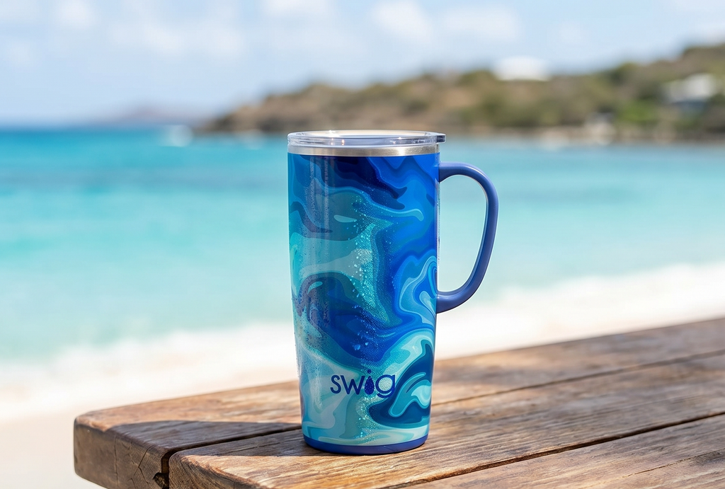 Swig Life 22oz Travel Mug, Insulated Tumbler with Handle and Lid, Travel Coffee Mug, Cup Holder Friendly, Stainless Steel 22 oz Tumbler, Reusable Insulated with Lid (Blue Lagoon)