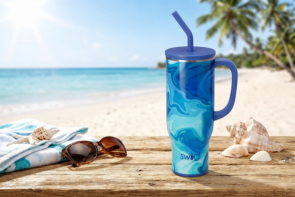 Swig Life 30oz Mega Mug, 30oz Tumbler with Handle and Straw, Large Insulated Tumblers, Cup Holder Friendly Travel Mug, Stainless Steel 30 oz Tumbler, Reusable Insulated Water Bottle (Blue Lagoon)