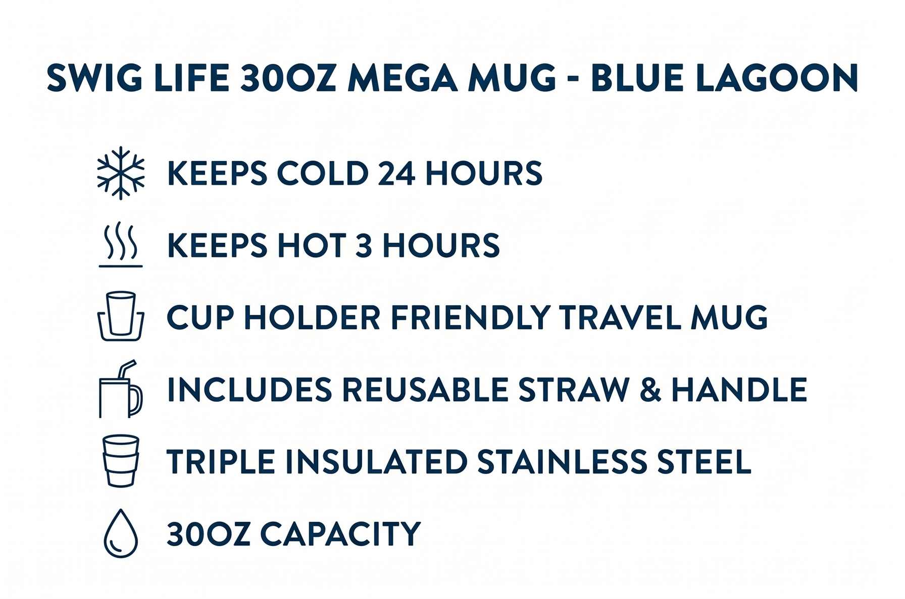 Swig Life 30oz Mega Mug, 30oz Tumbler with Handle and Straw, Large Insulated Tumblers, Cup Holder Friendly Travel Mug, Stainless Steel 30 oz Tumbler, Reusable Insulated Water Bottle (Blue Lagoon)