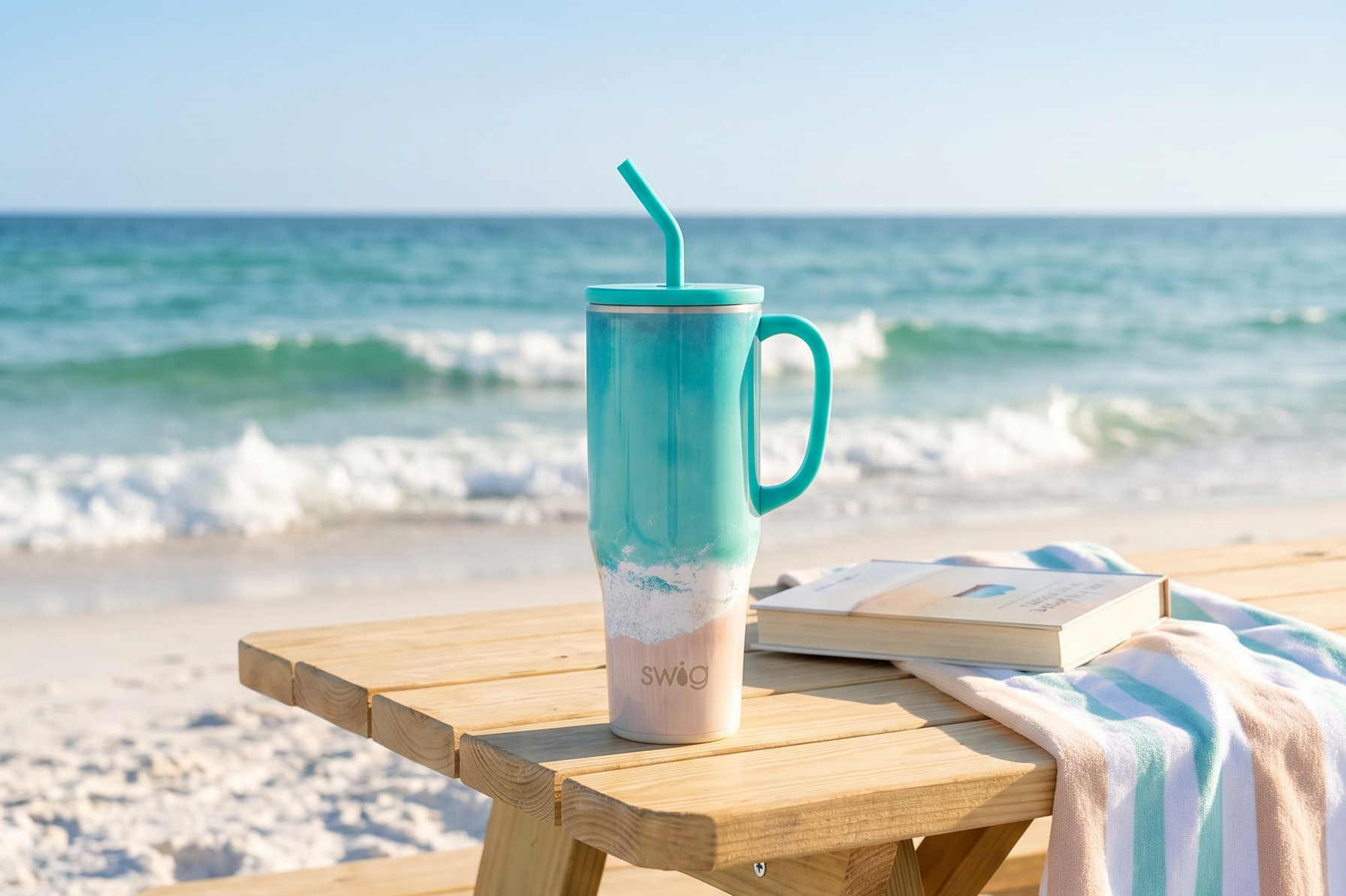 Swig Life 40oz Mega Mug, 40oz Tumbler with Handle and Straw, Extra Large Insulated Tumblers, Cup Holder Friendly Travel Mug (High Tide)