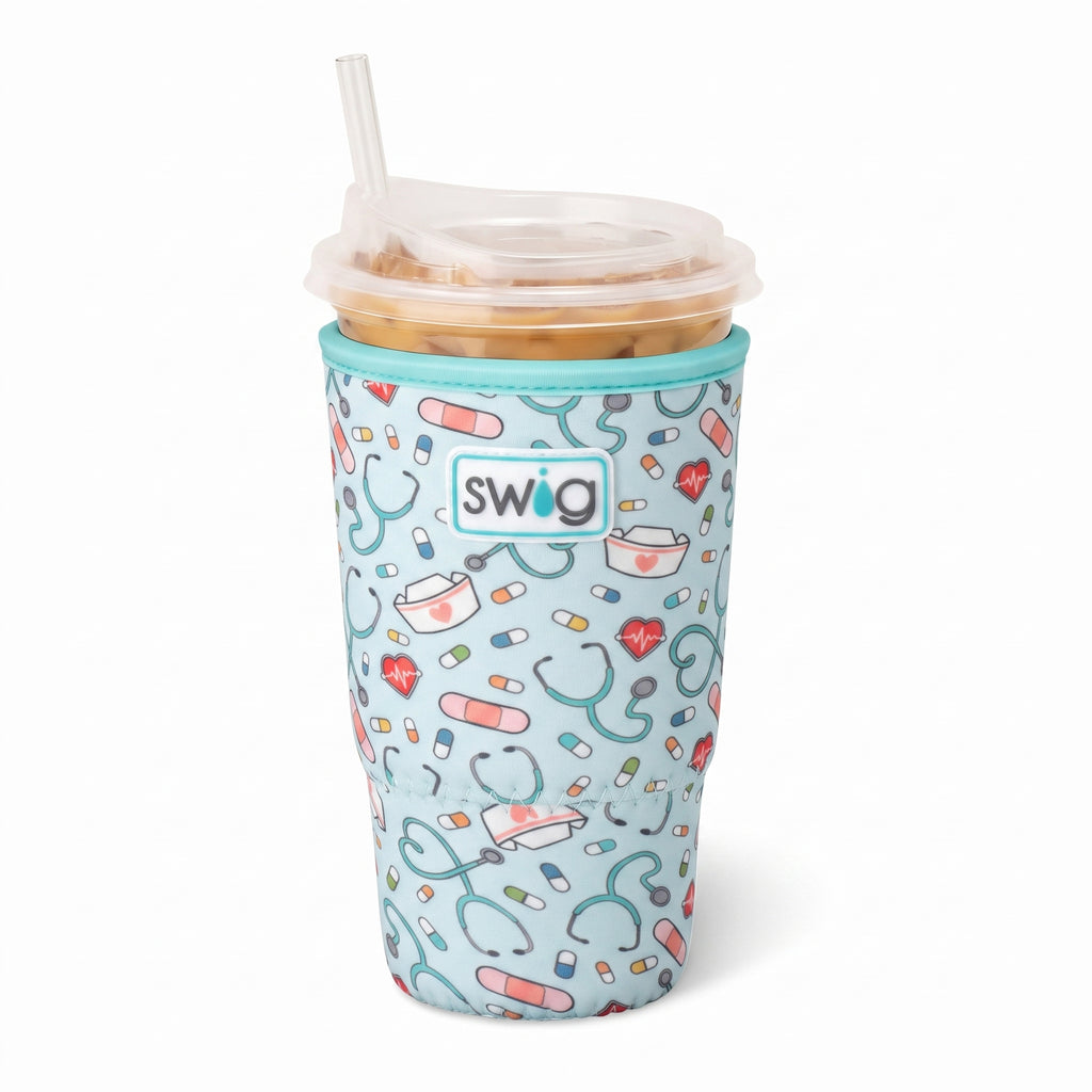 Swig Life Large Iced Cup Coolie, 30-32oz Iced Coffee Cup Insulator Sleeve with Handle, Neoprene Insulated Coolie Keeps Drinks Cold (Scrub Life)