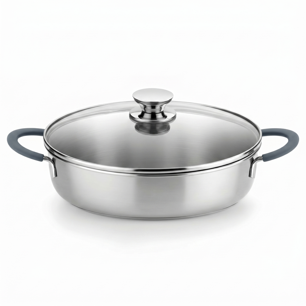 BRA COOKWARE Master Sauté Pan w/Glass Lid | 10.2 inches - 2,6 quarts Professional Deep Pan | Stainless Steel Sauté Pan | All Stovetop Compatible - Full Induction | PFAS Free | Shiny Finish