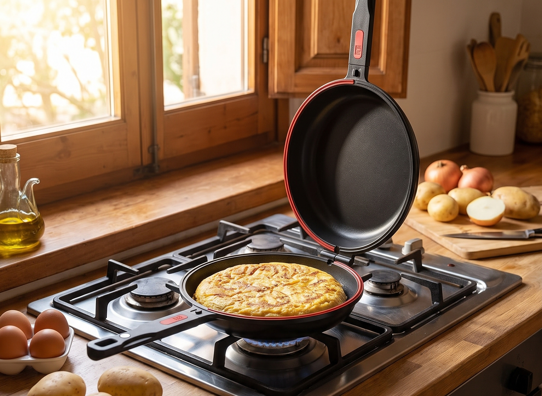 BRA COOKWARE Premiere Dual Skillet | 9.5 inches Double Frying Pan for Frittatas & Spanish Omelets | PFOA Free Triple Nonstick Coating | Full Induction Reversible Pan | Cast Aluminum Flip Skillet