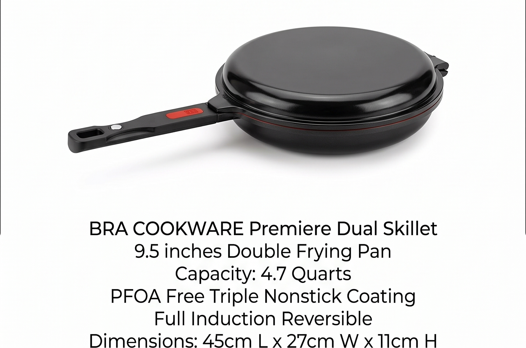 BRA COOKWARE Premiere Dual Skillet | 9.5 inches Double Frying Pan for Frittatas & Spanish Omelets | PFOA Free Triple Nonstick Coating | Full Induction Reversible Pan | Cast Aluminum Flip Skillet