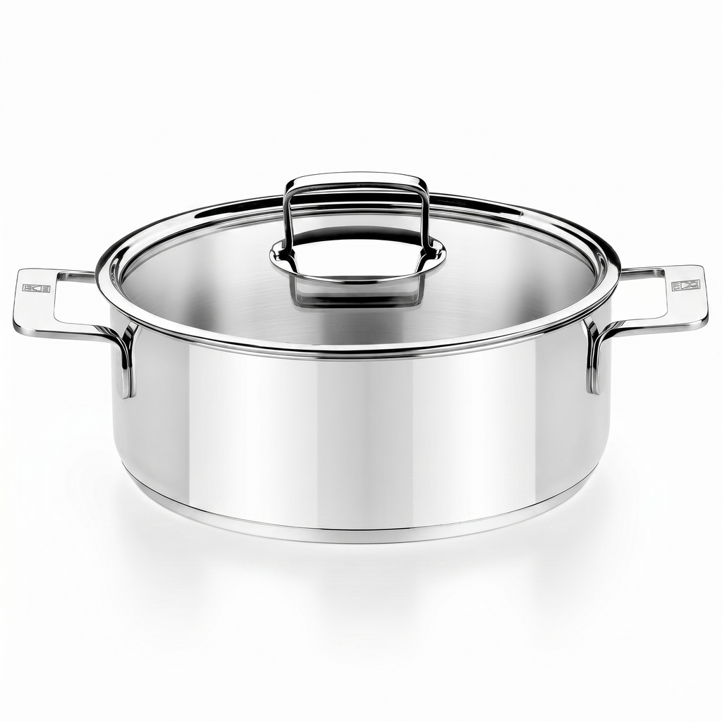 BRA COOKWARE Signature Stainless Steel Stock Pot w/Glass Lid | 9.5 Inch 4 Quart Professional Grade Cooking Pot | PFOA Free Deep Pot | All Cooktops | All Cooktops (incl. Induction) & Oven Safe