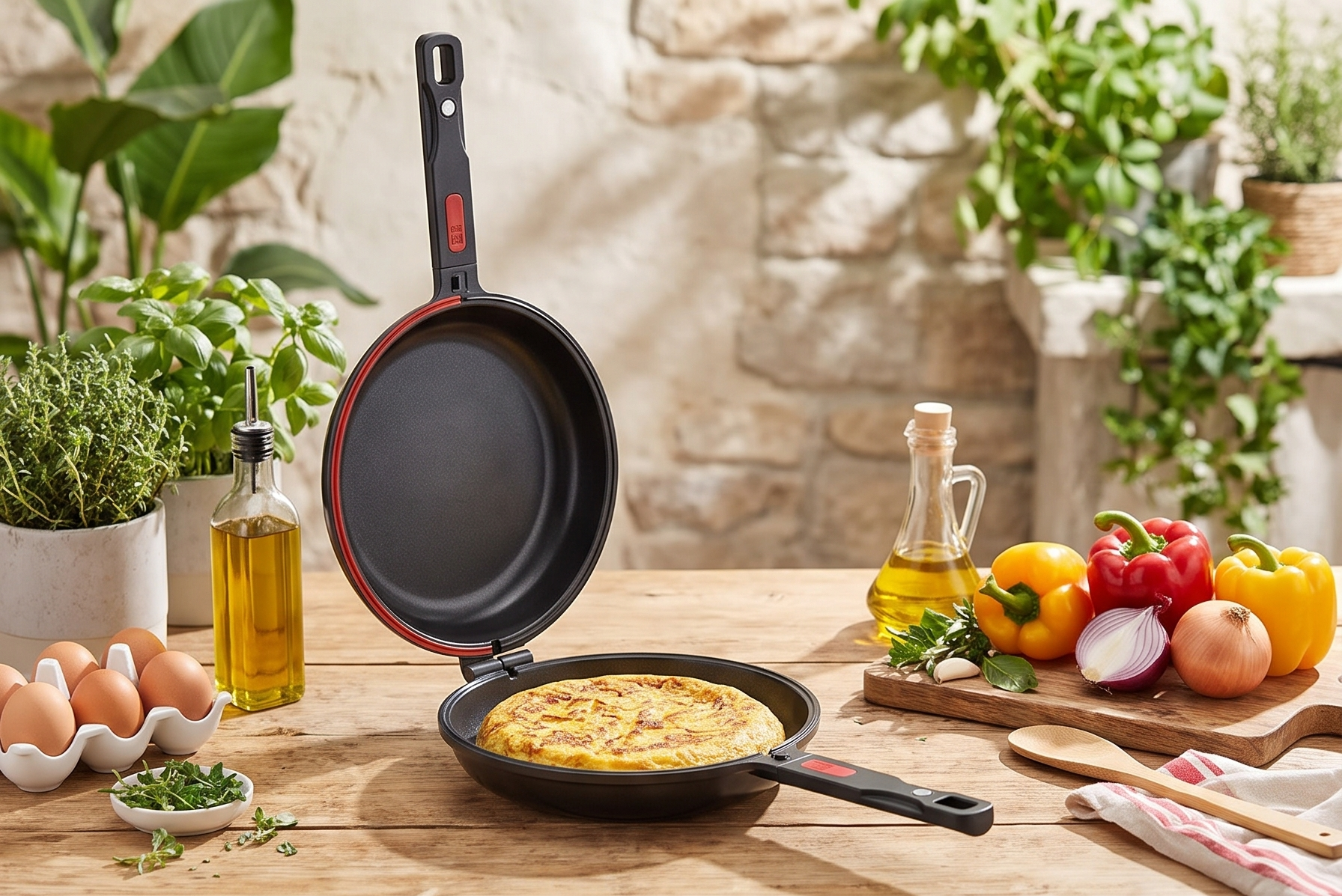 BRA COOKWARE Premiere Dual Skillet | 8 inches Double Frying Pan for Frittatas & Spanish Omelets | PFOA Free Triple Nonstick Coating | Full Induction Reversible Pan | Cast Aluminum Flip Skillet