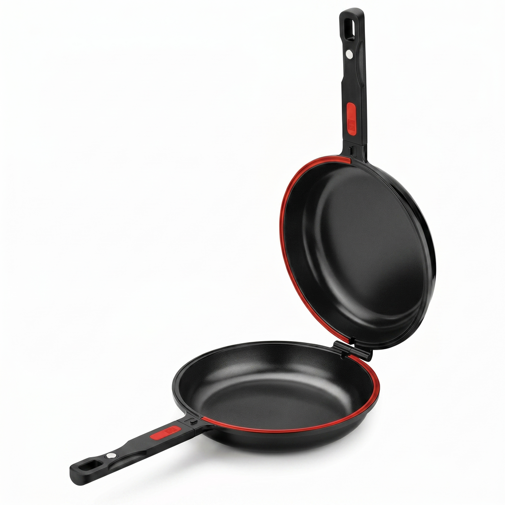 BRA COOKWARE Premiere Dual Skillet | 8 inches Double Frying Pan for Frittatas & Spanish Omelets | PFOA Free Triple Nonstick Coating | Full Induction Reversible Pan | Cast Aluminum Flip Skillet