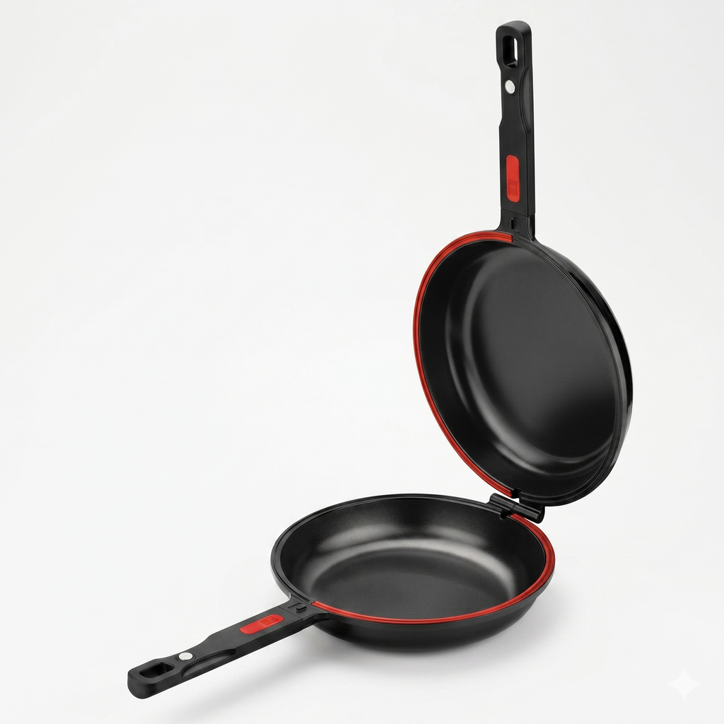 BRA COOKWARE Premiere Dual Skillet | 10.2 inches Double Frying Pan for Frittatas & Spanish Omelets | PFOA Free Triple Nonstick Coating | Full Induction Reversible Pan | Cast Aluminum Flip Skillet