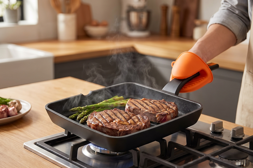 BRA COOKWARE Efficient Pro Nonstick Grill Pan | 11x11 Inch Aluminum Ribbed Skillet | 3-Layer Scratch Resistant Coating Frypan | PFOA Free | All Cooktops Compatible Grilling Pan | HeatResistant Handle