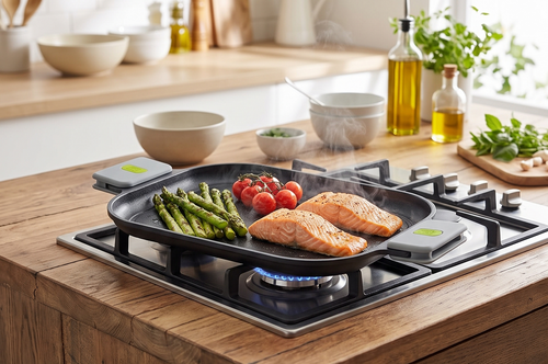 BRA COOKWARE Life Ceramic Nonstick Grill | 12.6 x 9.4 Inch Recycled Cast Aluminum Smooth Plate | Ceramic Non-Stick | Ceramic Non-Stick Coating | PFOA Free | All Cooktops| Removable Handles