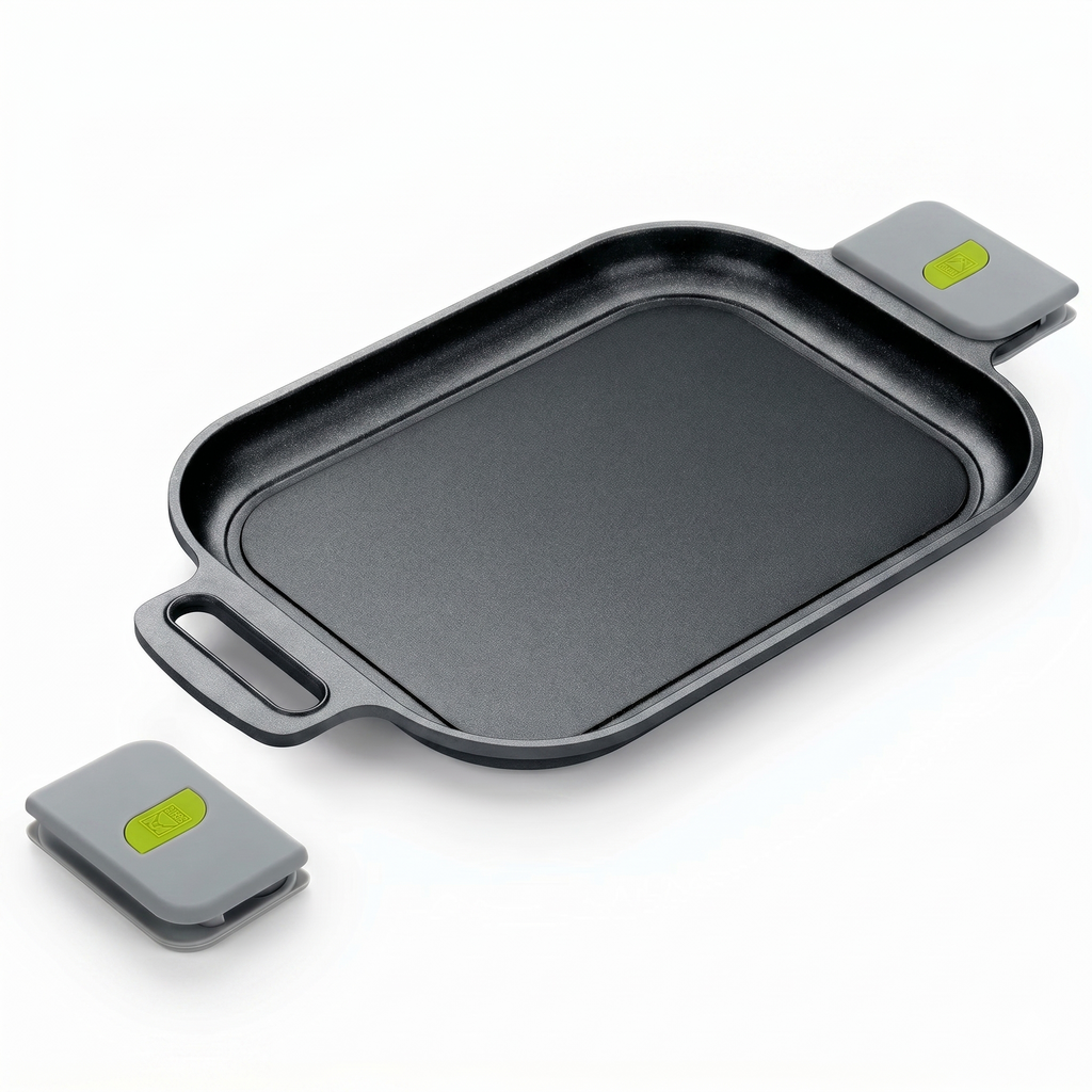 BRA COOKWARE Life Ceramic Nonstick Grill | 12.6 x 9.4 Inch Recycled Cast Aluminum Smooth Plate | Ceramic Non-Stick | Ceramic Non-Stick Coating | PFOA Free | All Cooktops| Removable Handles