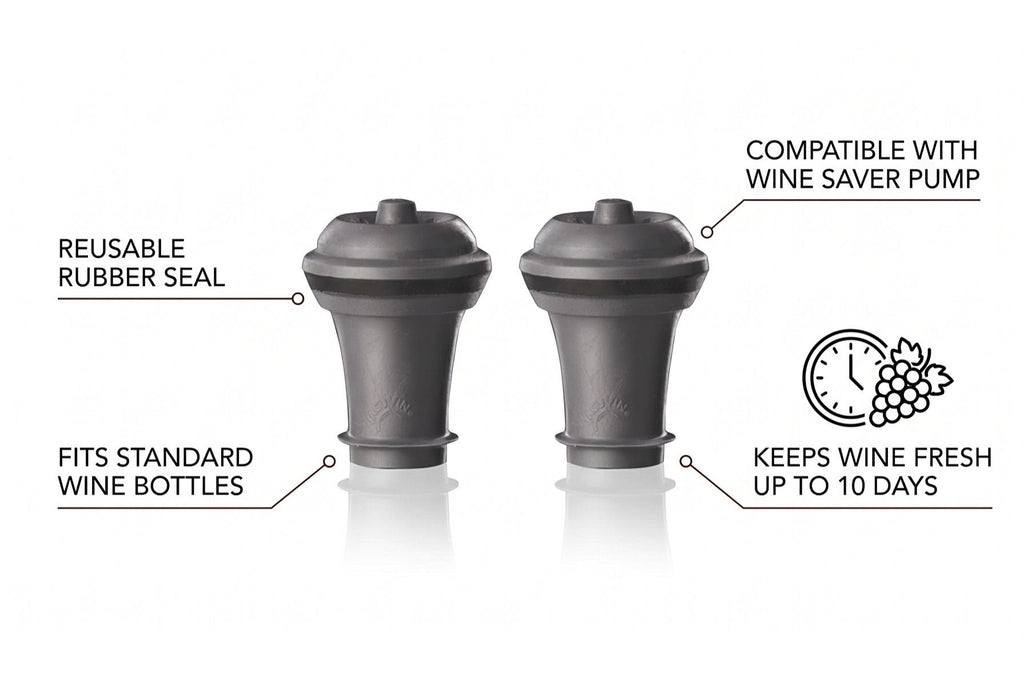 Vacu Vin Wine Stopper Set – 2 Pack Wine Bottle Stopper Cork Alternative – Vacuum Wine Stoppers for Wine Bottles – Reusable Rubber Bottle Stoppers for Wine Saver Pump – Gray