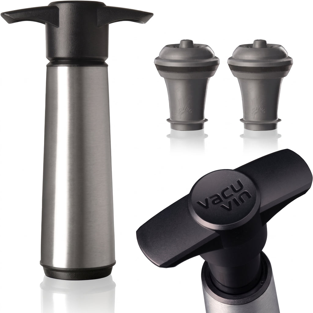 Vacu Vin Original Saver Wine Bottle Stopper – With 2 Vacuum Stoppers – Preserver Wine Stopper with Pump for Red or White Wine – Wine Accessories to Keep Wine Fresh – Airtight Seal – Stainless Steel
