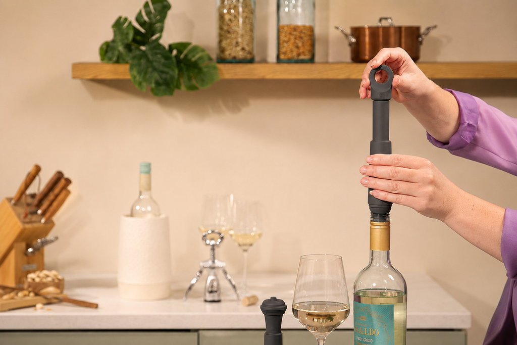 Vacu Vin Wine Saver Loop – Premium Wine Preserver Vacuum Pump with Stopper – Made in the Netherlands – Airtight Seal Keeps Red or White Wine Fresh up to 10 Days – Elegant Durable Design – Graphite