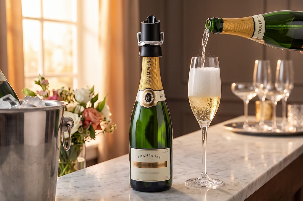 Vacu Vin Champagne Stopper and Server, 2-in-1 Sparkling Bottle Sealer with Drip-Free Pour Spout, Dishwasher Safe