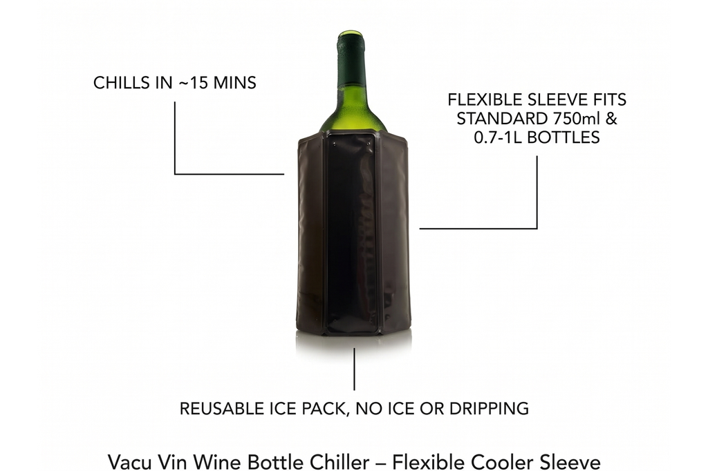 Vacu Vin Wine Bottle Chiller – Flexible Wine Cooler Sleeve – Reusable Ice Pack Bottle Cooler – Portable Wine Chiller for White Wine and Red Wine – Black