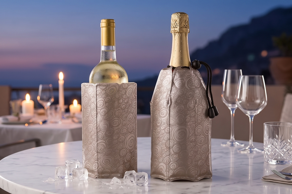 Vacu Vin Champagne & Wine Cooler Set - Flexible Insulated Chiller For Standard Size Bottles - Keeps Your Drinks Cold Longer - Lightweight & Easy To Use - Premium Design To All Occasions, Platinum